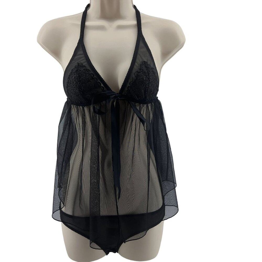 Victoria’s Secret Sexy Little Things Sheer Black Lace Baby Doll Slip Small